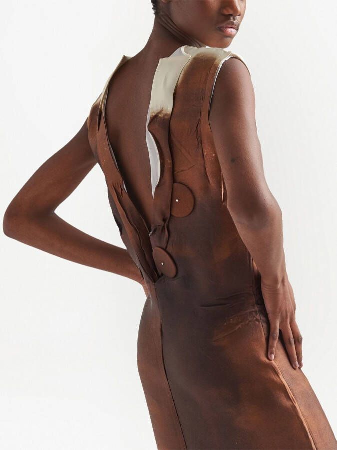 Prada Satijnen maxi-jurk met print Bruin