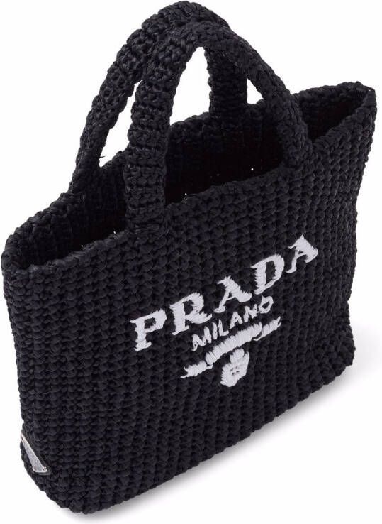 Prada Shopper met geborduurd logo Zwart