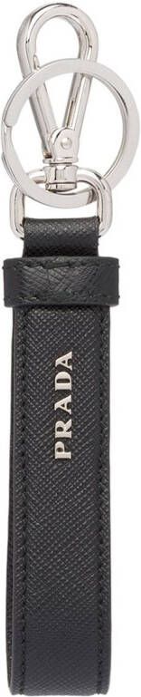 Prada Leren sleutelhanger met logo Zwart