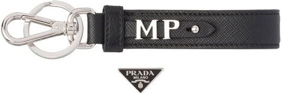 Prada Leren sleutelhanger met logo Zwart