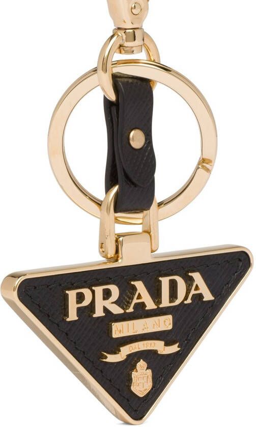 Prada Leren sleutelhanger met logo Zwart