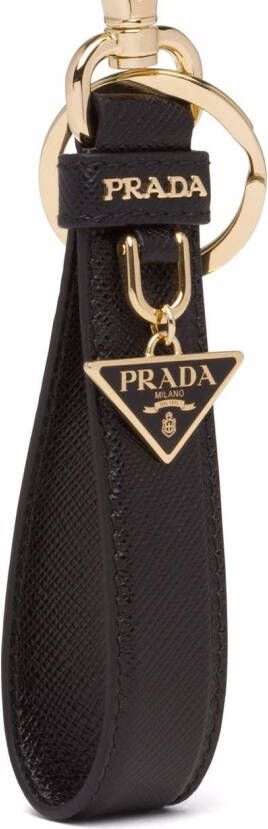 Prada Leren sleutelhanger met logo Zwart