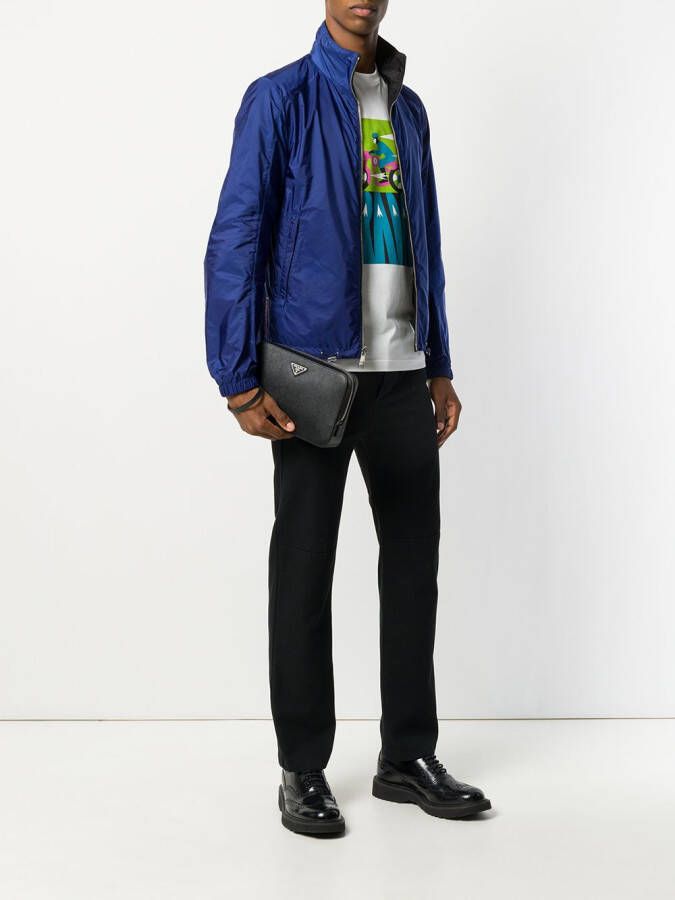 Prada structured logo pouch Zwart