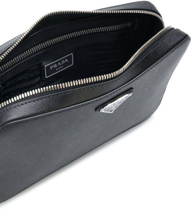 Prada structured logo pouch Zwart