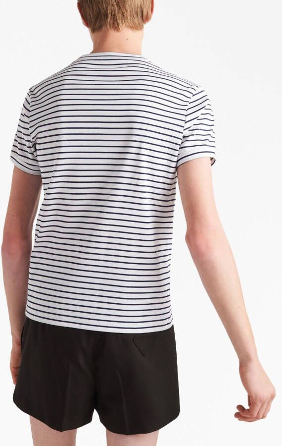 Prada Gestreept T-shirt met logo Blauw