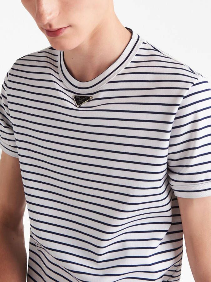 Prada Gestreept T-shirt met logo Blauw