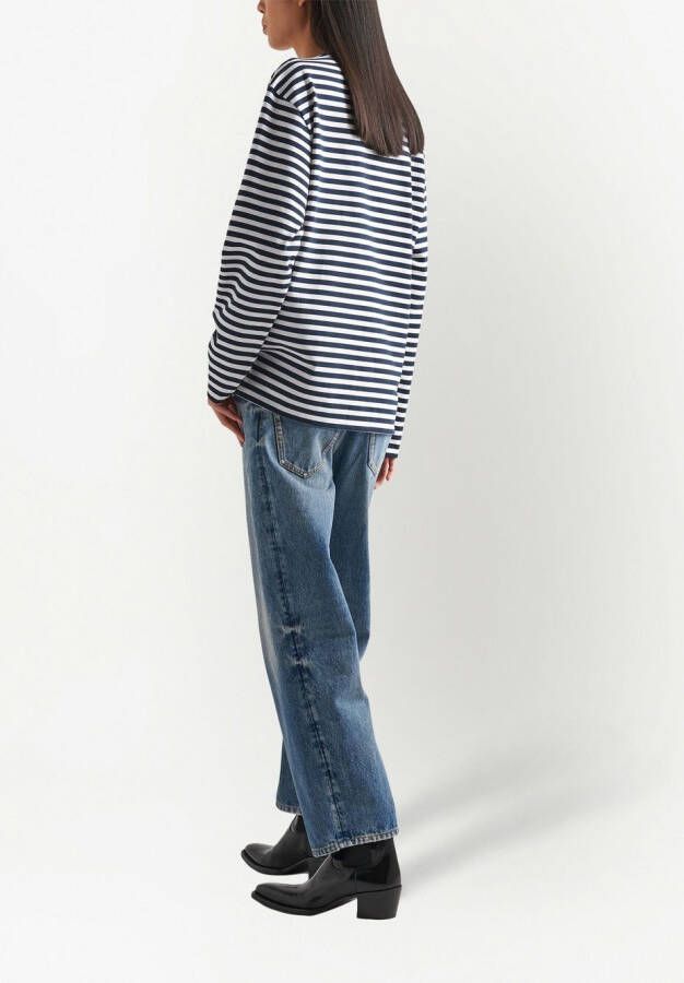 Prada Gestreept T-shirt met logoprint Blauw