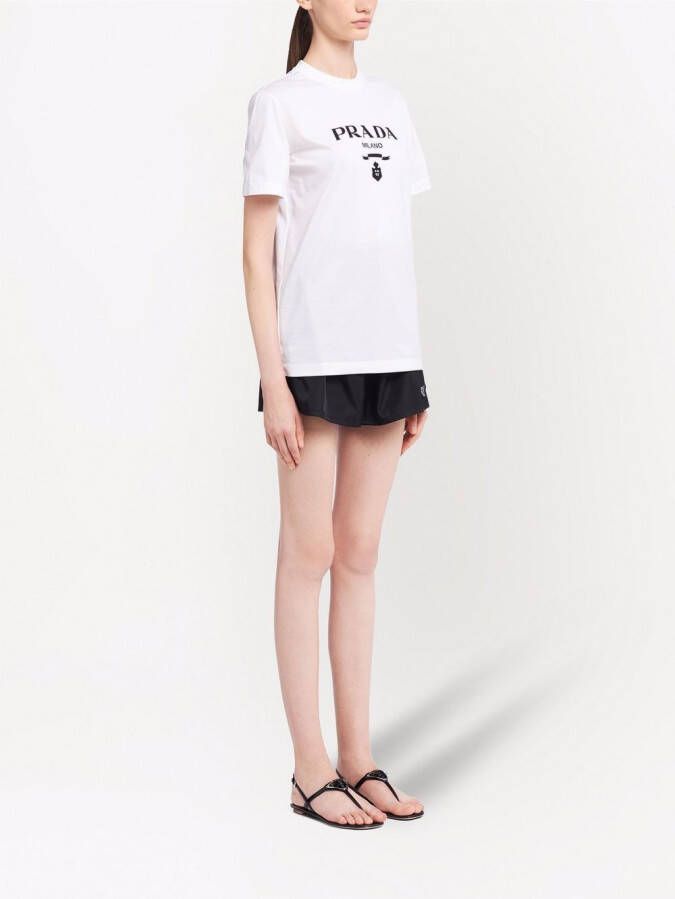 Prada T-shirt met geborduurd logo Wit