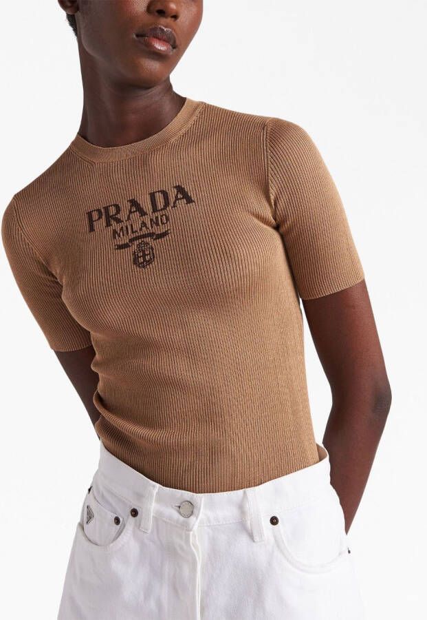 Prada T-shirt met ronde hals Bruin