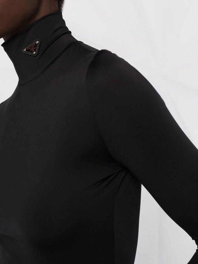 Prada Top met logo en col Zwart