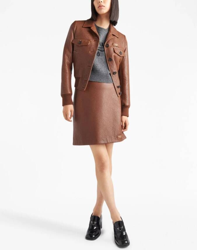 Prada Cropped wollen trui met logo intarsia Grijs