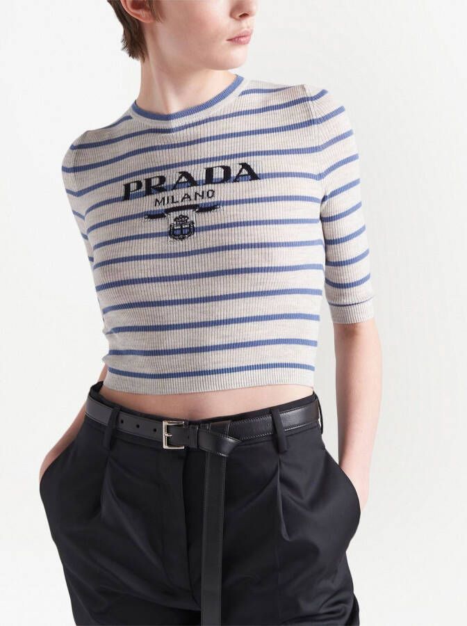 Prada Wollen trui met intarsia logo Grijs