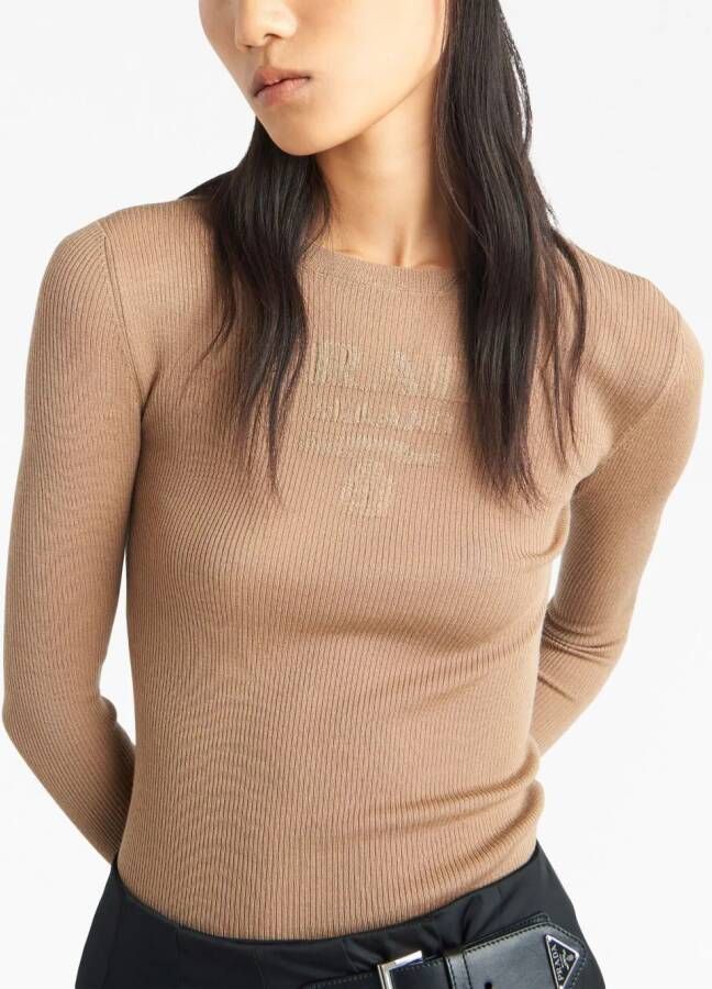 Prada Trui met intarsia logo Bruin