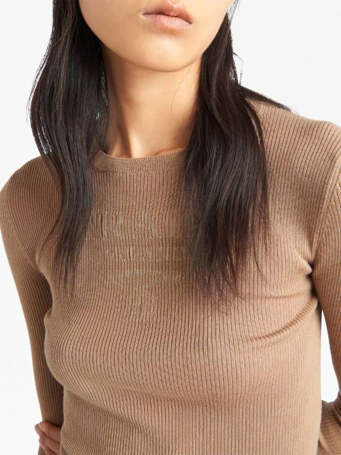 Prada Trui met intarsia logo Bruin