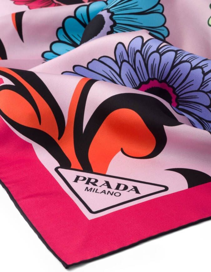 Prada Sjaal met bloemenprint Roze