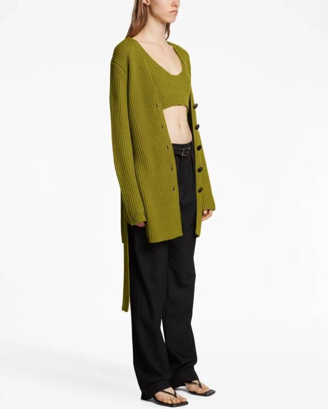 Proenza Schouler White Label ribbed-knit belted cardigan Groen