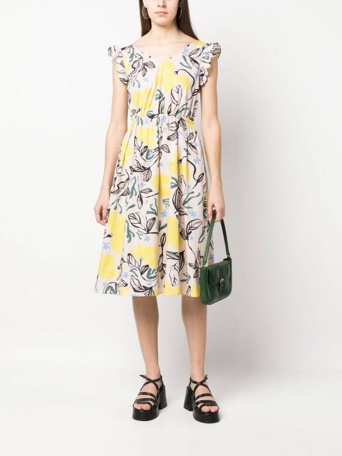 PS Paul Smith Midi-jurk met bloemenprint Beige