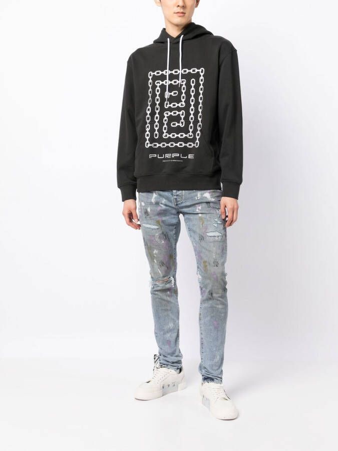 Purple Brand Hoodie met print Zwart