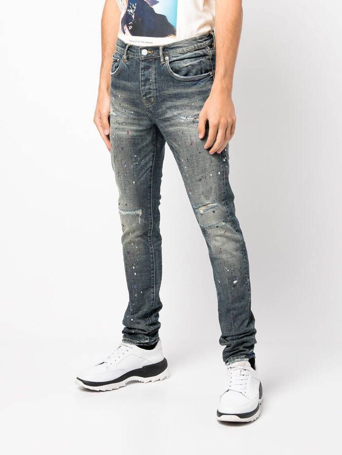 Purple Brand Jeans met verfprint Blauw