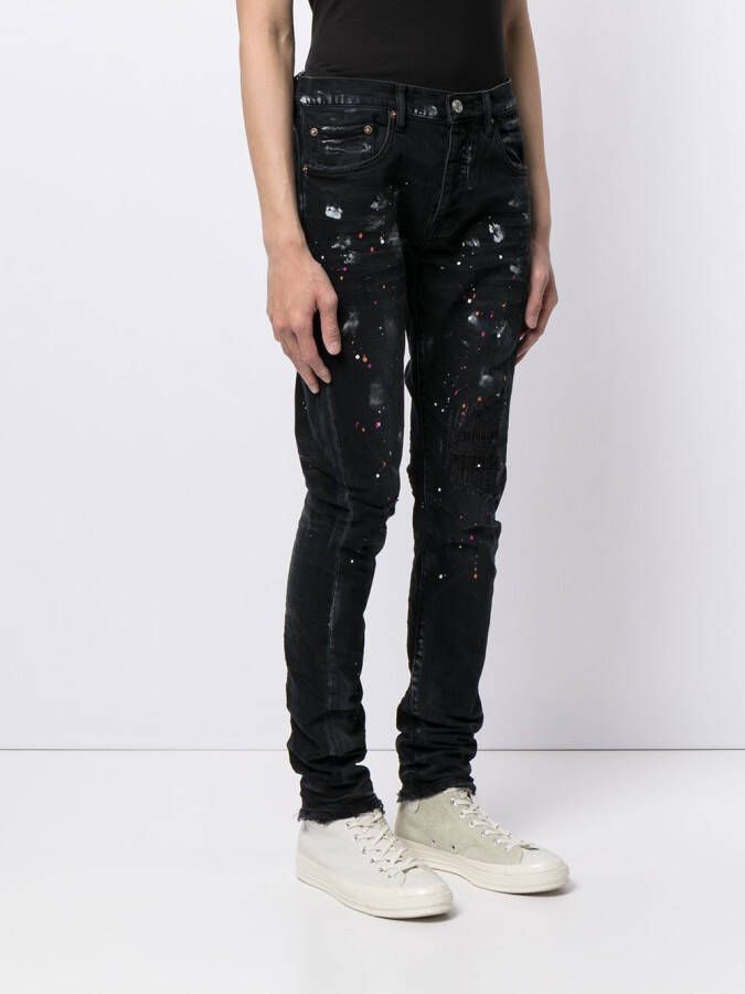 Purple Brand Jeans met verfspetters Zwart