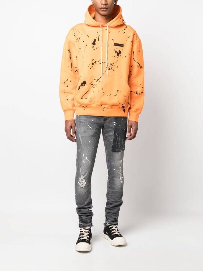 Purple Brand Hoodie met verfspetters Oranje
