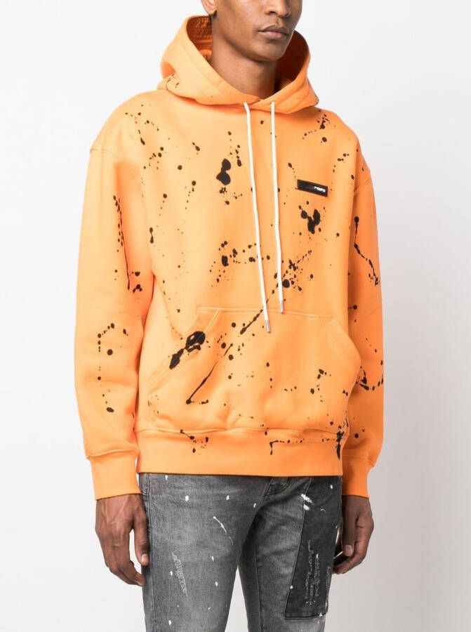Purple Brand Hoodie met verfspetters Oranje