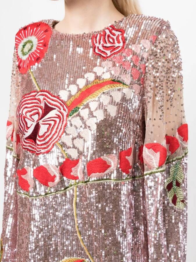 Rachel Gilbert Midi-jurk met geborduurde bloemen Rood