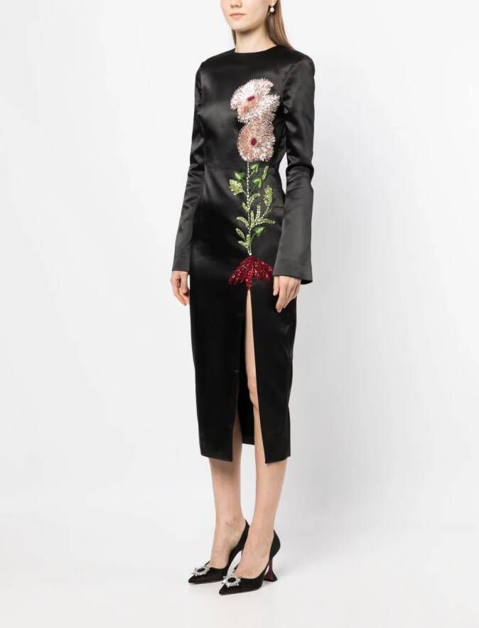 Rachel Gilbert Midi-jurk met geborduurde bloemen Zwart