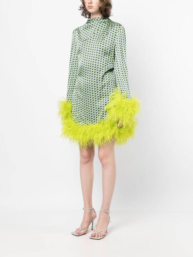 Rachel Gilbert Mini-jurk met veren afwerking Groen