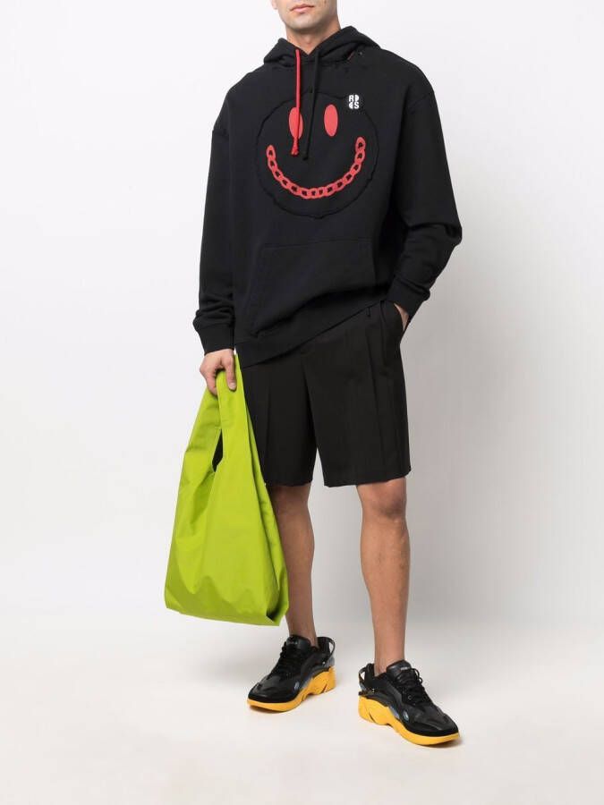Raf Simons x Smiley hoodie met gerafelde afwerking Zwart