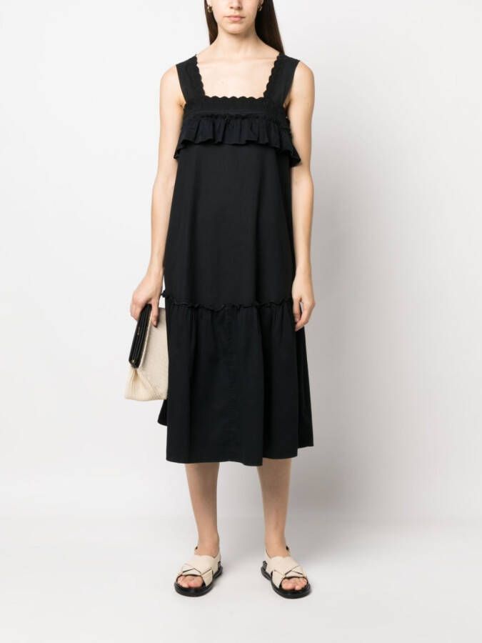 Ralph Lauren RRL Midi-jurk met ruches Zwart