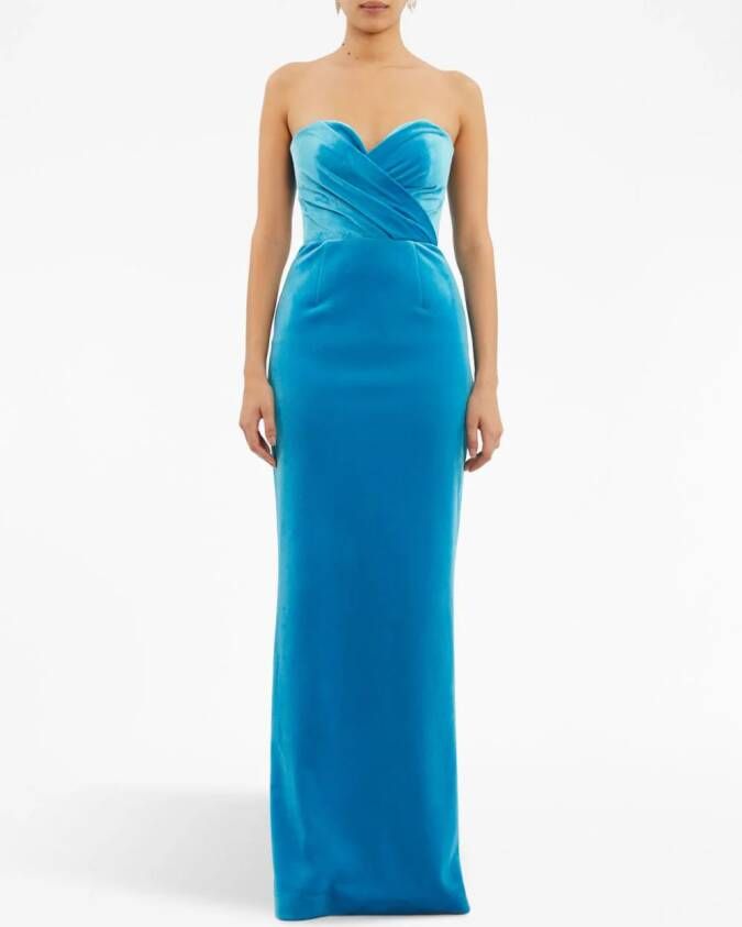 Rebecca Vallance Bernardette velvet-effect gown Blauw