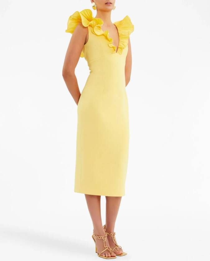 Rebecca Vallance Midi-jurk met ruches Geel