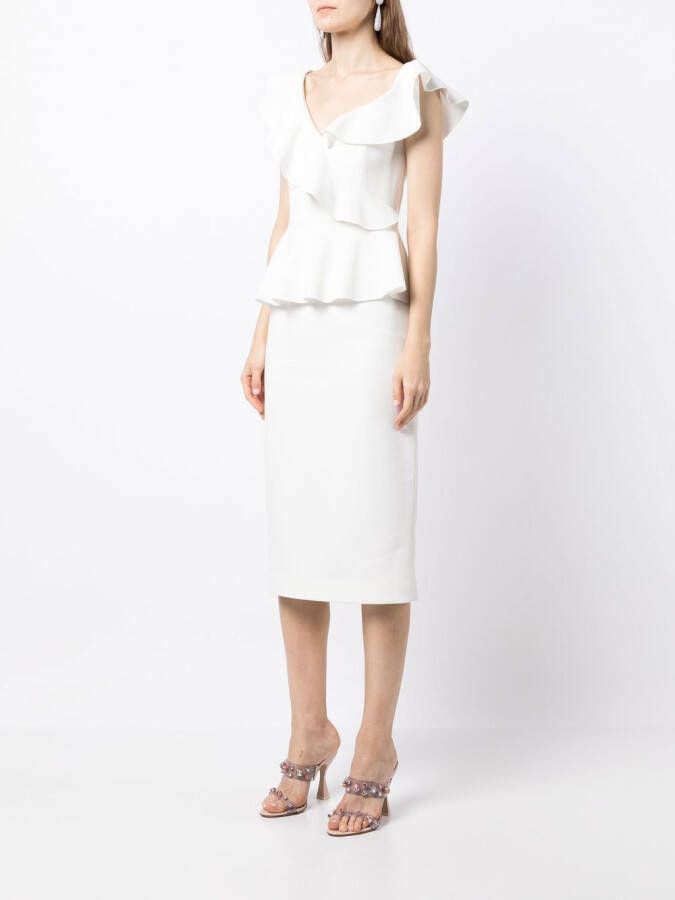 Rebecca Vallance Midi-jurk met ruche afwerking Wit