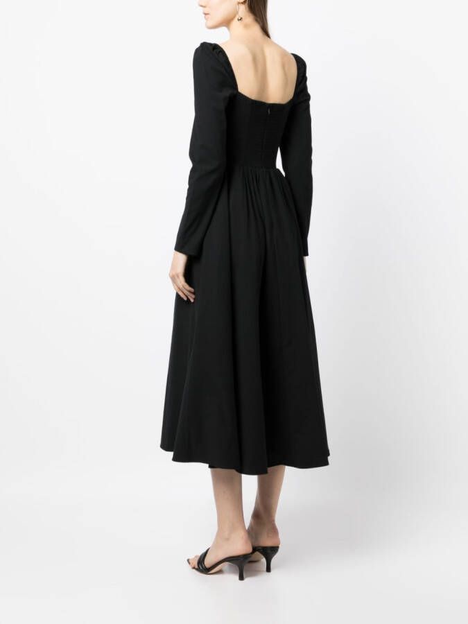 Reformation Midi-jurk met vierkante hals Zwart