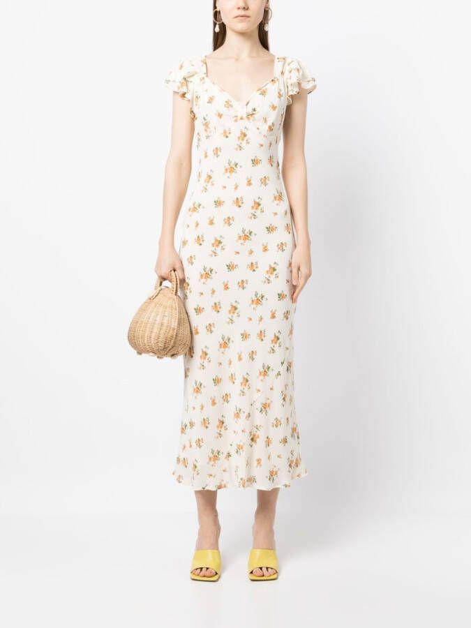 Reformation Midi-jurk met bloemenprint Beige