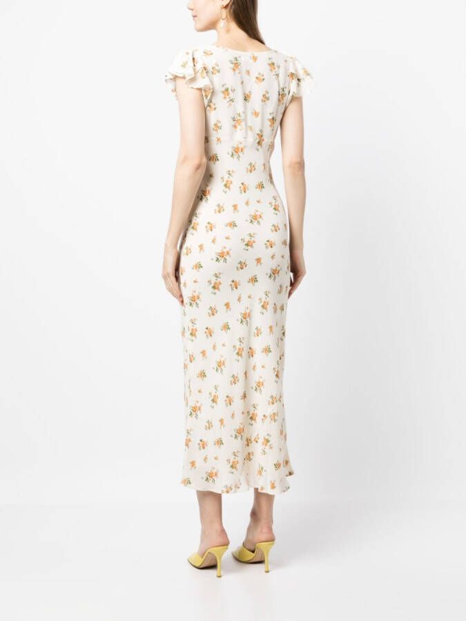 Reformation Midi-jurk met bloemenprint Beige