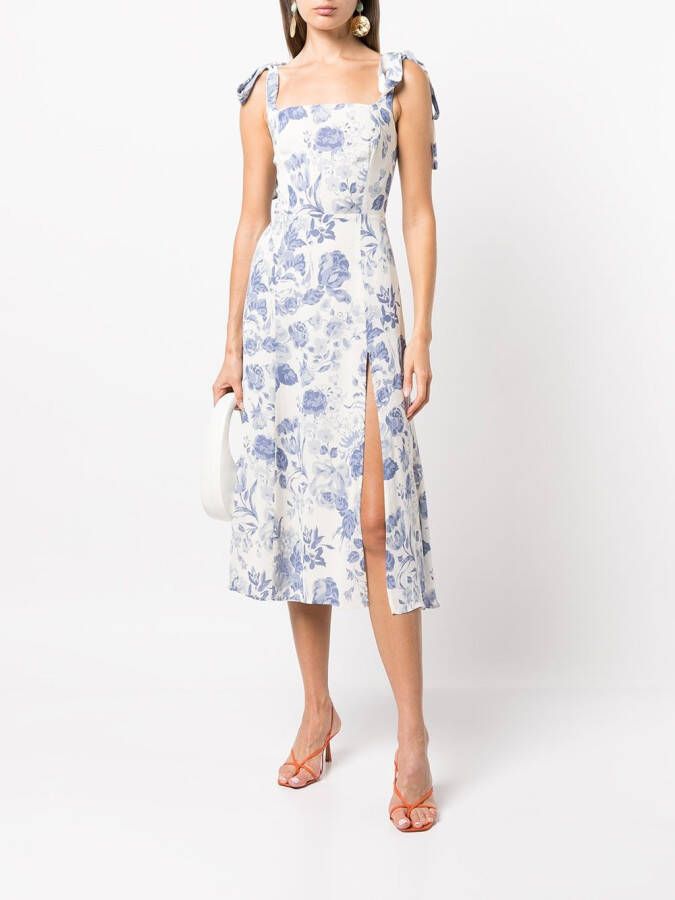 Reformation Midi-jurk met bloemenprint Wit