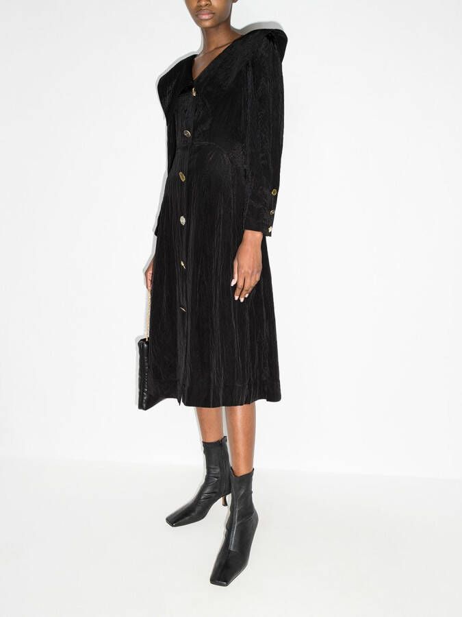 Rejina Pyo Midi-jurk met oversized kraag Zwart