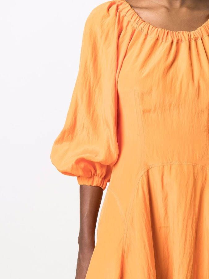 Rejina Pyo Midi-jurk met pofmouwen Oranje