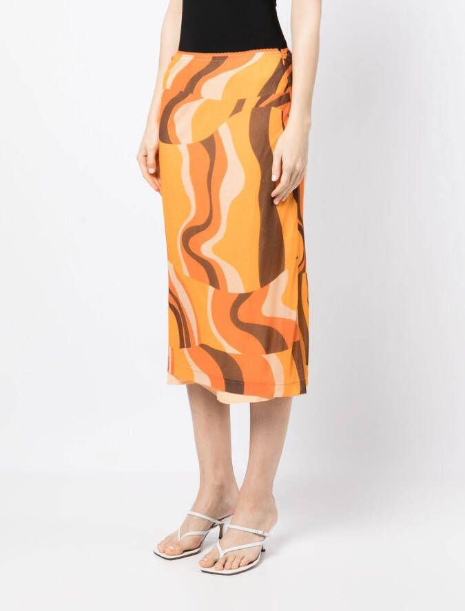 Rejina Pyo Midi-rok met abstract patroon Oranje