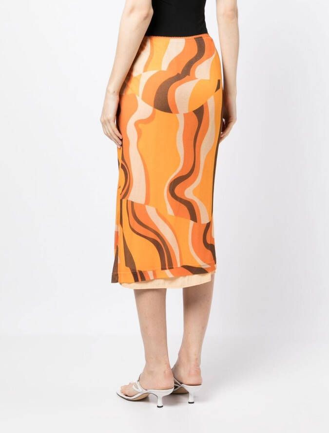 Rejina Pyo Midi-rok met abstract patroon Oranje