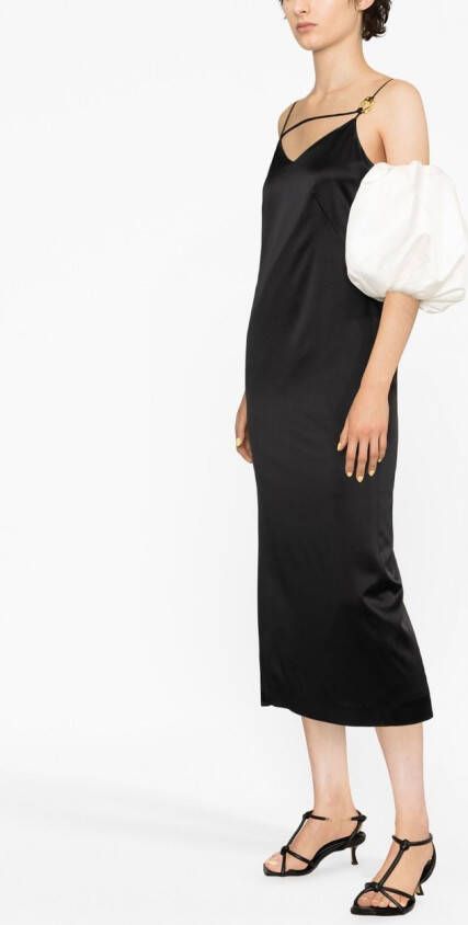 Rejina Pyo Midi-jurk met pofmouwen Zwart
