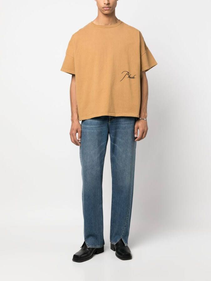 RHUDE T-shirt met geborduurd logo Bruin