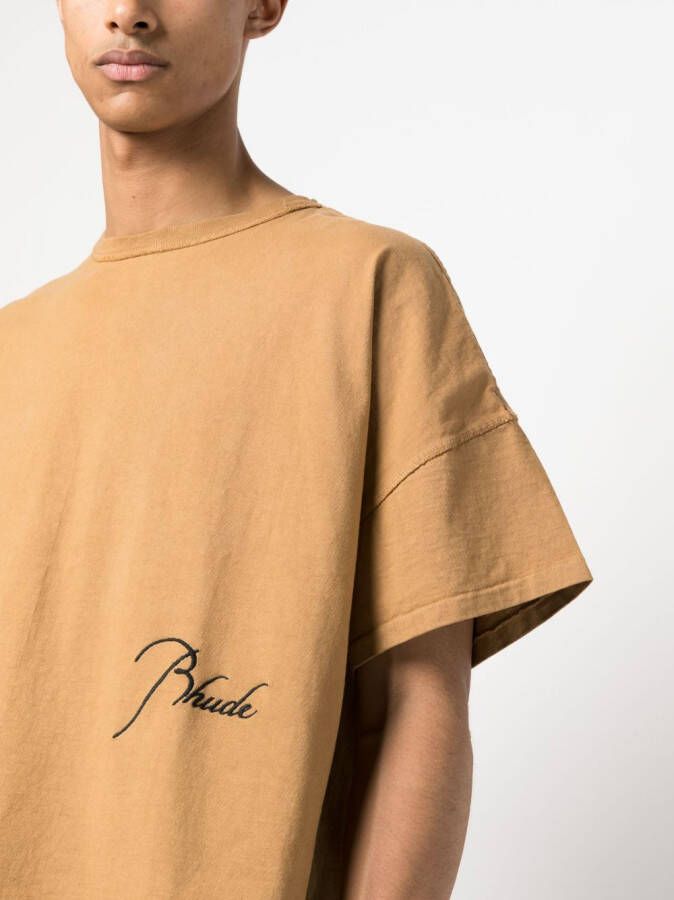 RHUDE T-shirt met geborduurd logo Bruin