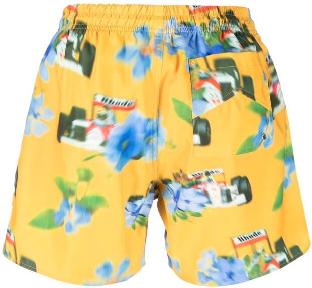 RHUDE Zwembroek met print Geel