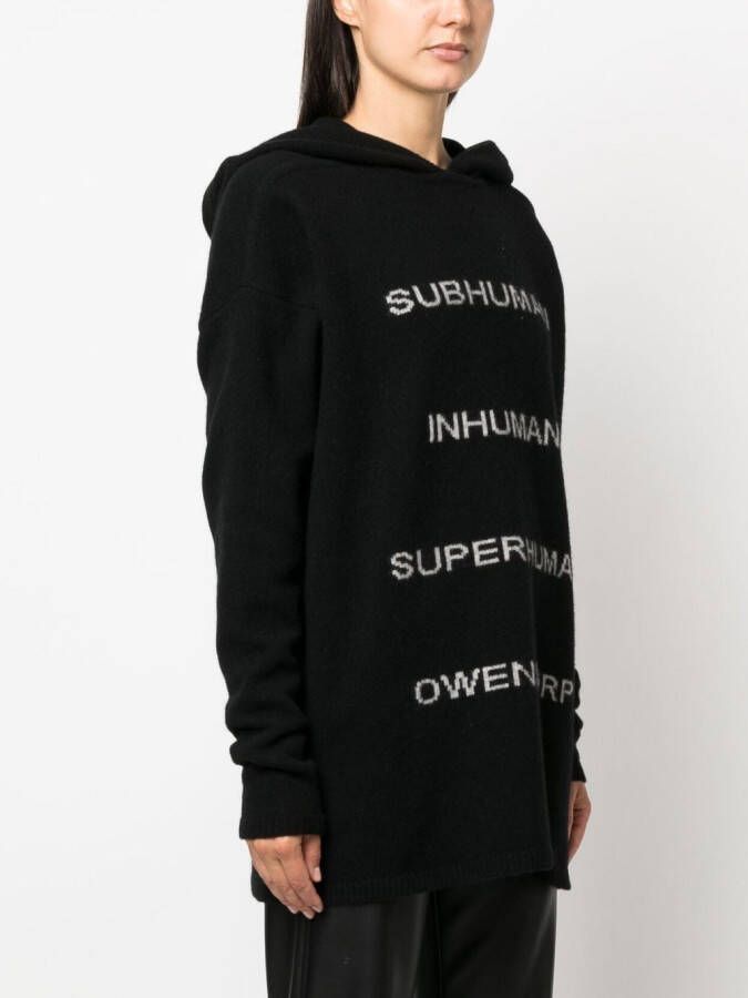 Rick Owens Intarsia hoodie Zwart