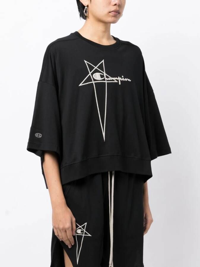 Rick Owens X Champion T-shirt met geborduurd logo Zwart
