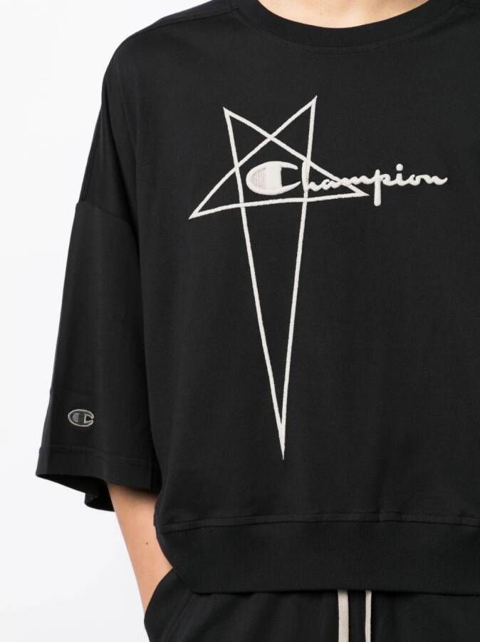 Rick Owens X Champion T-shirt met geborduurd logo Zwart