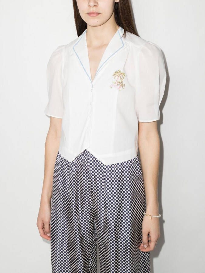 Rixo Blouse met geborduurd logo Wit